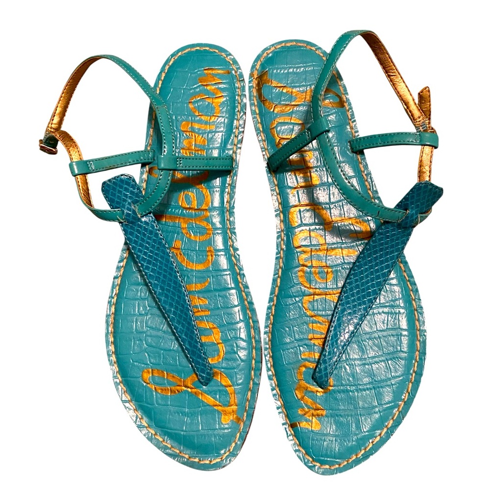 Sam Edelman Turquoise  and Gold Thong Sandals